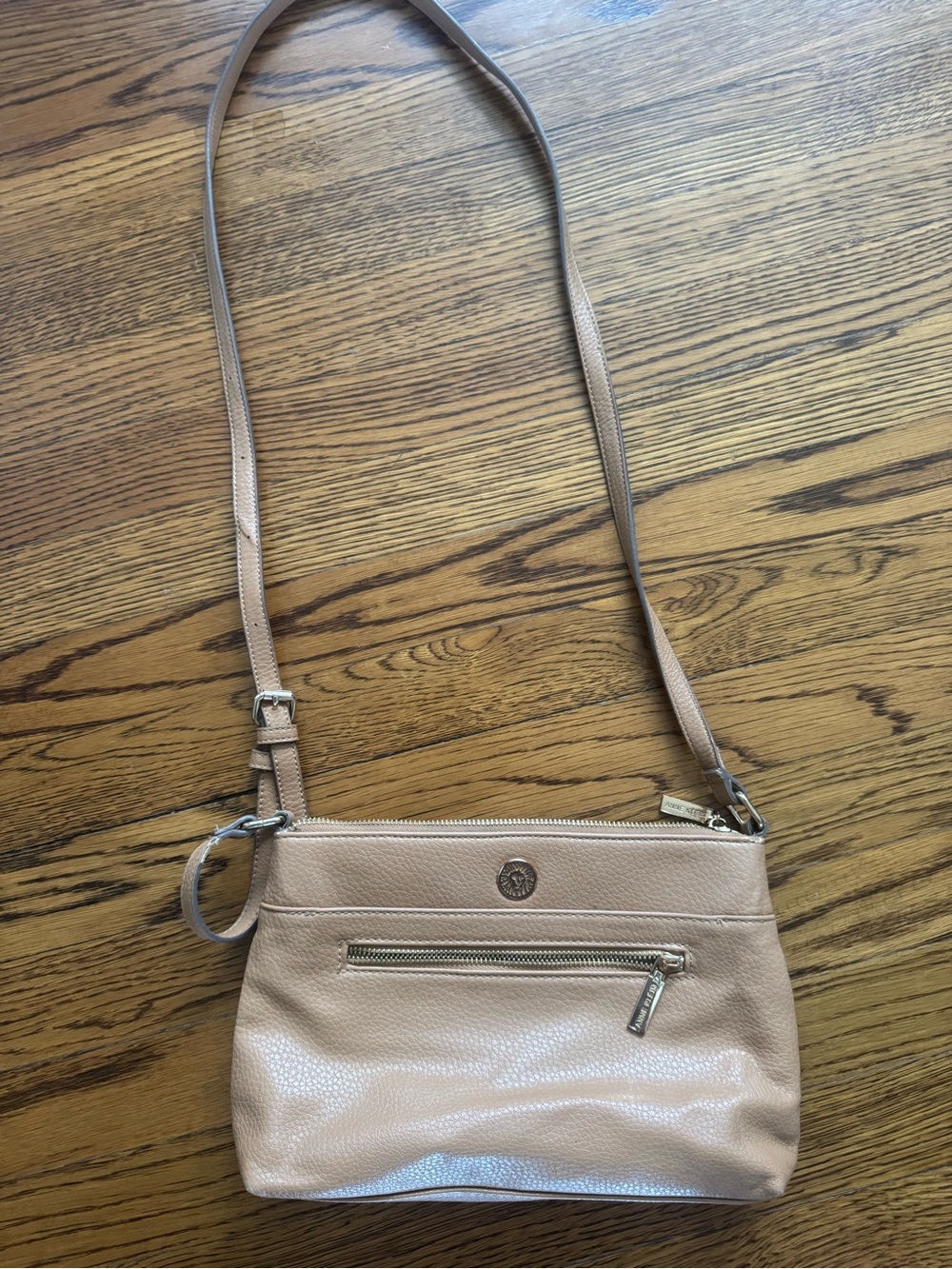 Anne Klein Blush Tan Crossbody Bag with Gold Hardware
